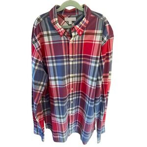 Boden Mens Large Plaid Long Sleeve Button‎ Down Shirt Regular Fit Red Blue